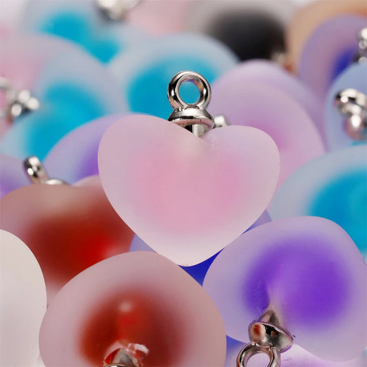 Resin Frosted Multicolor Heart Charms