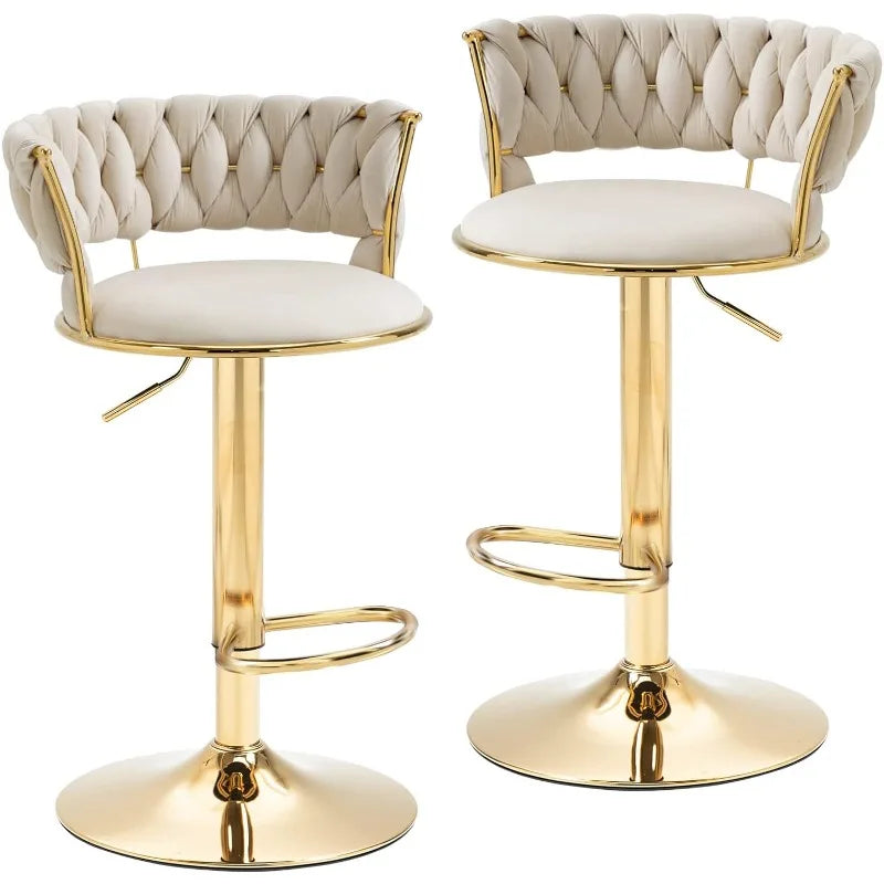 Adjustable Swivel Velvet Bar Stool Set of 2