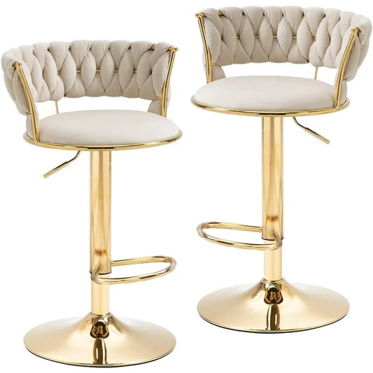 Adjustable Swivel Velvet Bar Stool Set of 2