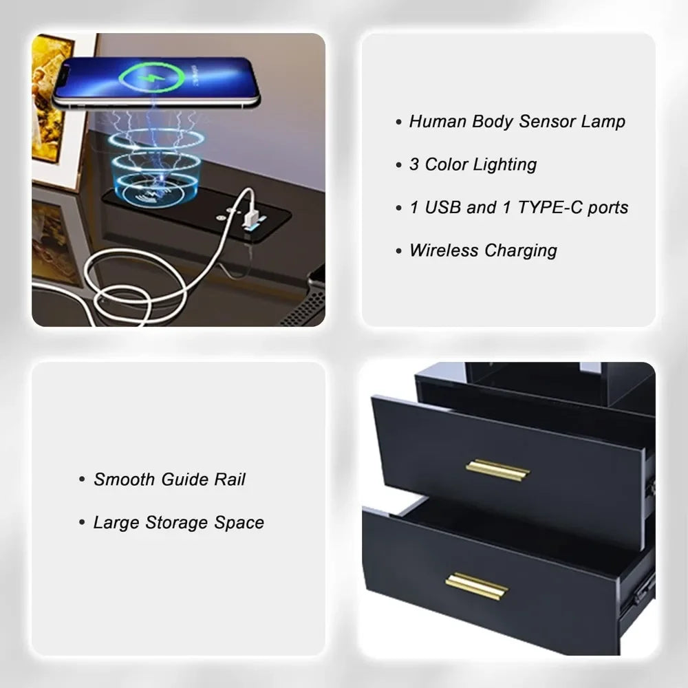 LED Nightstand With Wireless Charging Station and USB Port