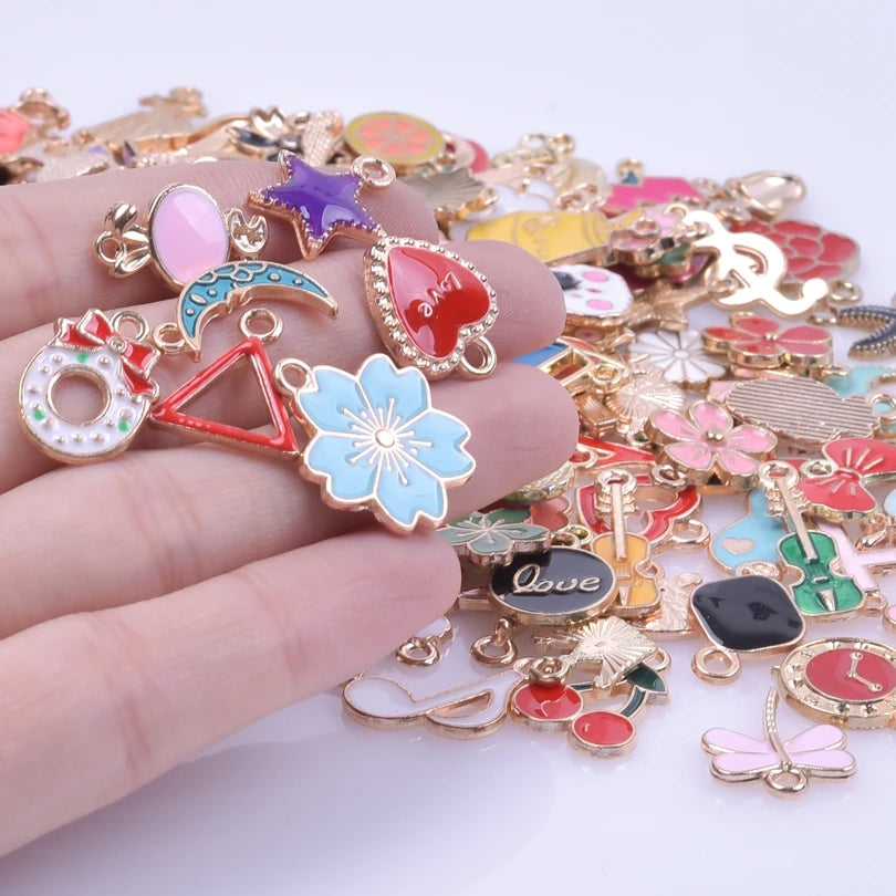 Mixed Gold Color Alloy Enamel Heart Flower Fruit Charms Pendant