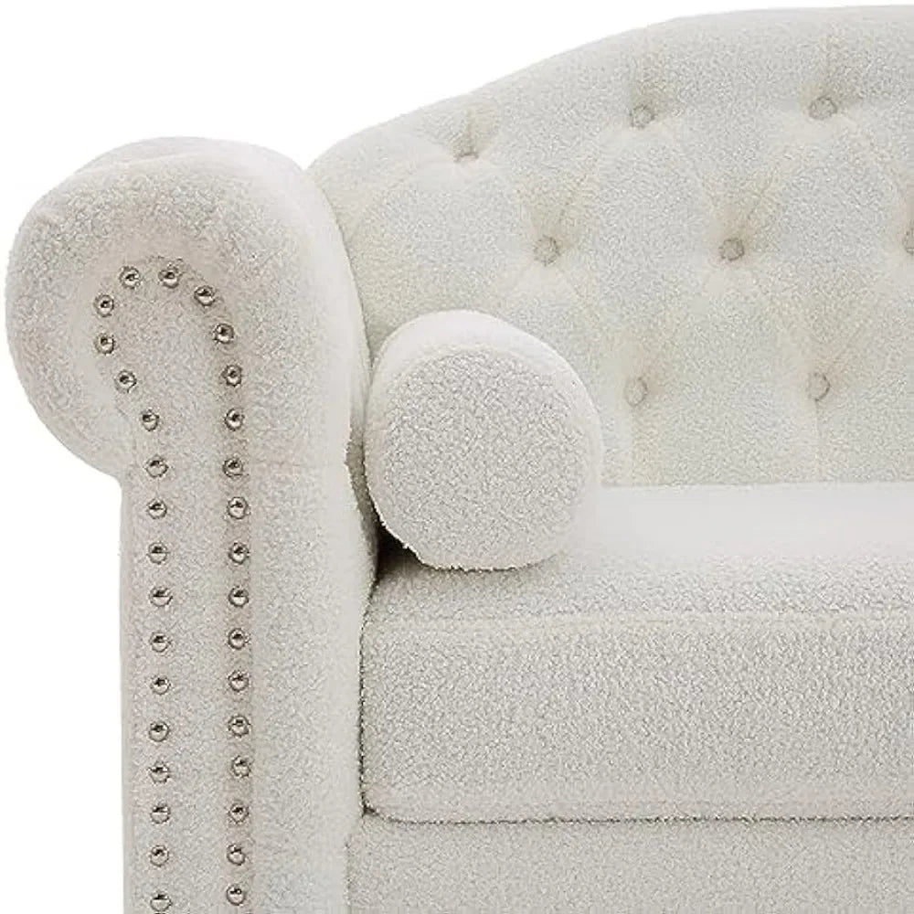 Modern 3-Seater Couches for Living Room, Teddy White