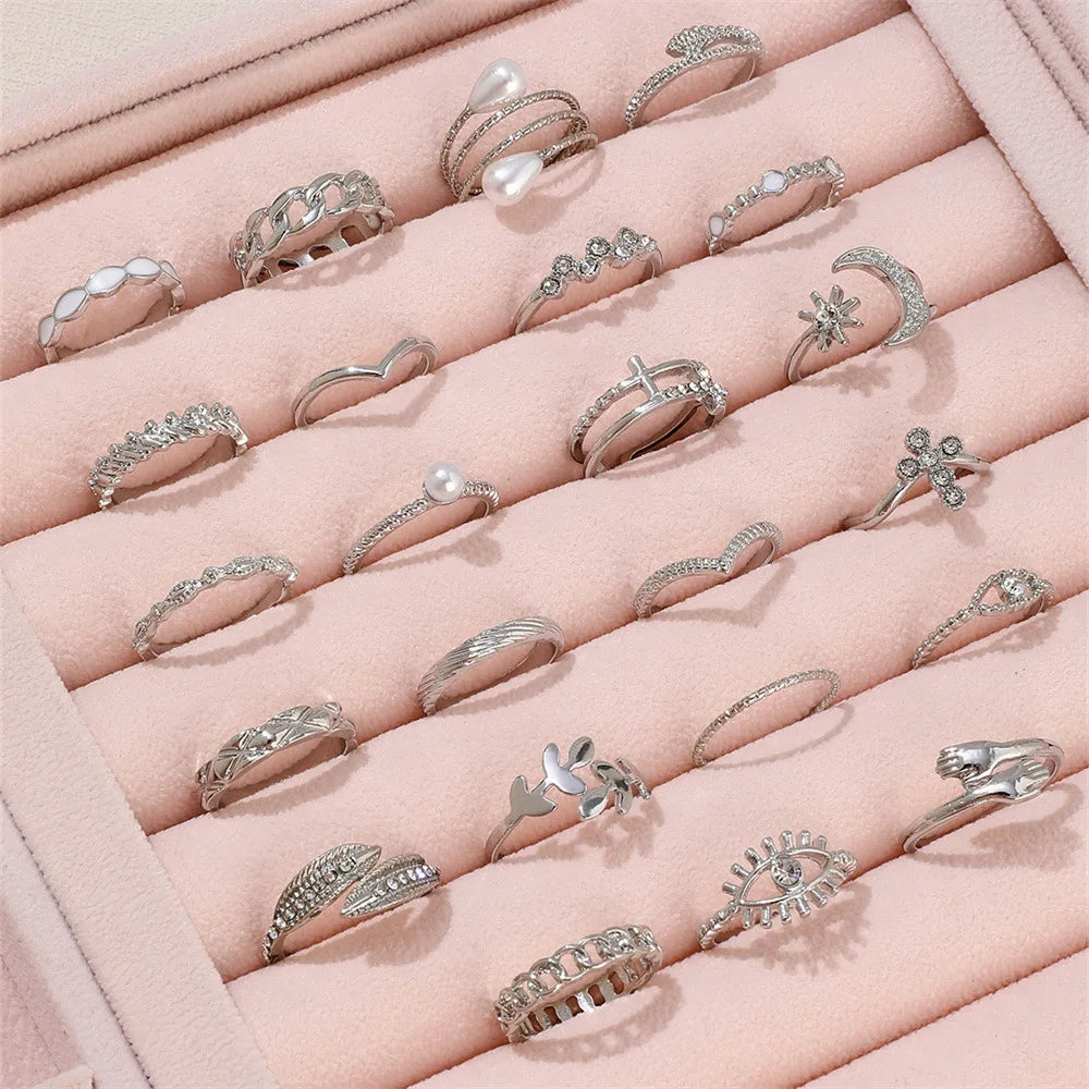 Silver Color Geometric Knuckle Rings Set