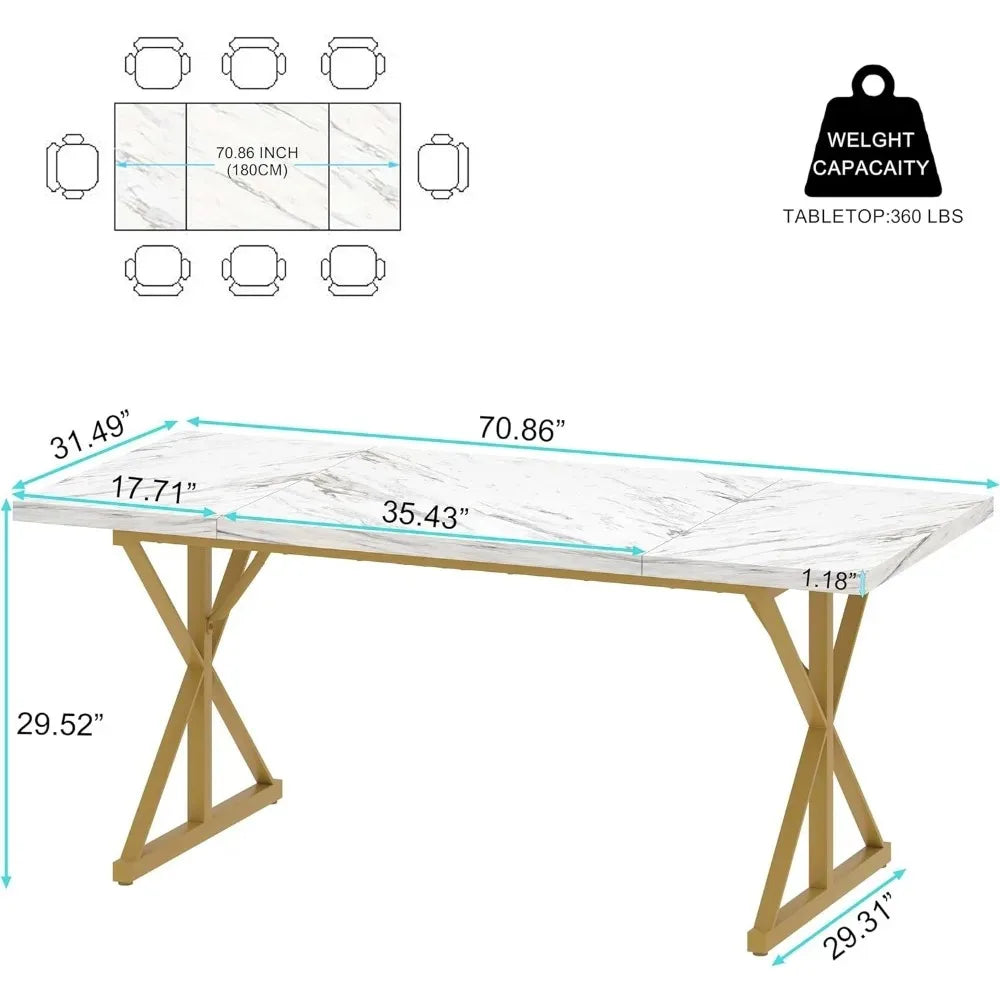 Faux Marble Dining Table, 70 inch