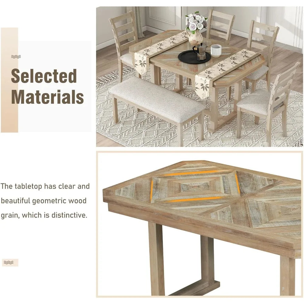 Rubber Wood with Beautiful Wood Grain Pattern Tabletop and Soft Cushion Set